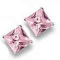 4mm SQUARE PINK ICE CZ STERLING SILVER STUD EARRINGS!