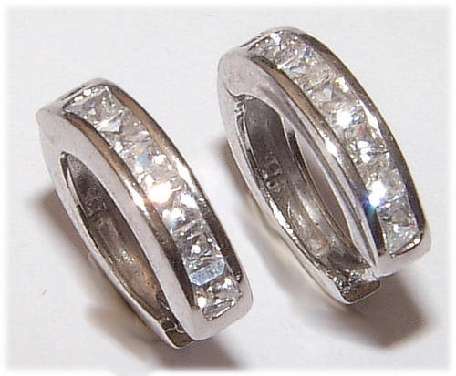 STERLING SILVER SEMI HOOP EARRINGS WITH CREATED DIAMONDS