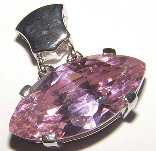 MARQUISE CUT DEEP HOT PINK SAPPHIRE CZ STERLING SILVER PENDANT.