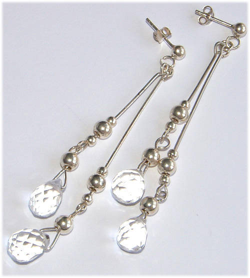 WHITE  BRIOLETTE CRYSTALS - DANGLING EARRINGS - FINE QUALITY!