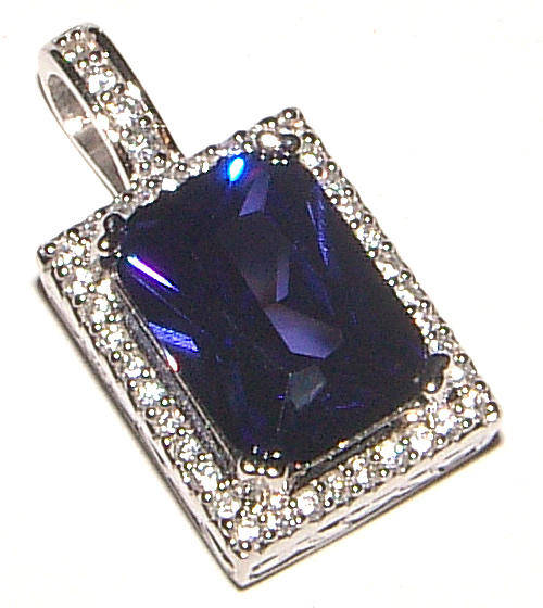 TANZANITE AND DIAMOND SIMULANT STERLING SILVER PENDANT