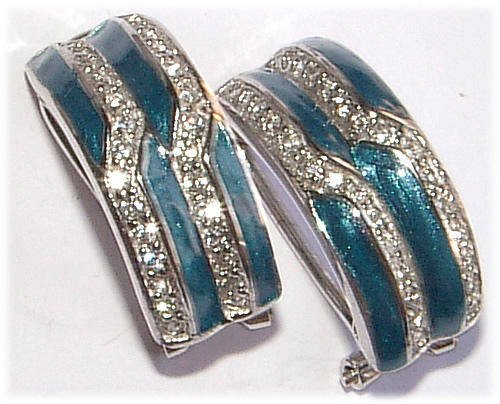 DESIGNER ENAMEL AND DIAMOND EARRINGS in STERLING SILVER!