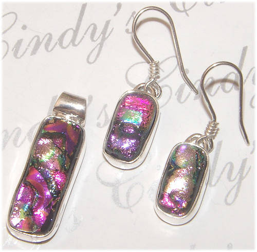 UNIQUE DICHROIC FUSED GLASS JEWELLERY -  PENDANT AND EARRING SET
