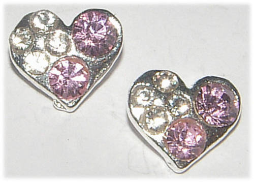 FASHION JEWELLERY --- PINK AND WHITE RHINESTONES--- HEART STUD EARRINGS