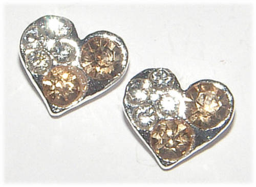 FASHION JEWELLERY --- CITRINE COLOUR AND WHITE RHINESTONES--- HEART STUD EARRINGS