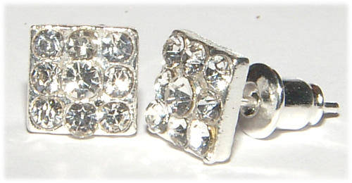 FASHION JEWELLERY ---WHITE RHINESTONES--- SQUARE STUD EARRINGS