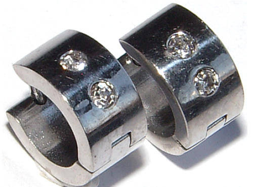 *** ALLERGY FREE!! ***STAINLESS STEEL HOOP EARRINGS WITH SIMULATED DIAMONDS!
