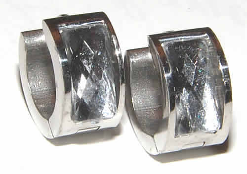 *** ALLERGY FREE!! ***STAINLESS STEEL HOOP EARRINGS WITH SPARKLING LUCITE BEAD!