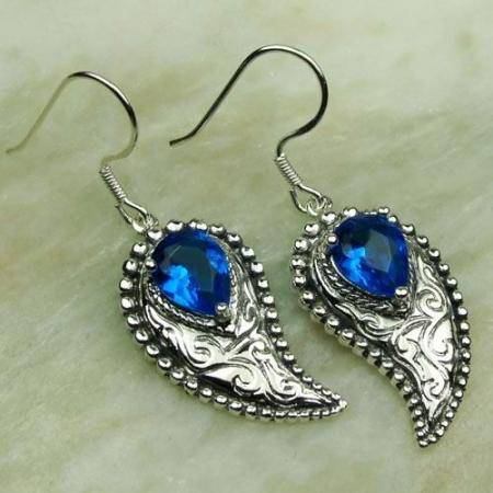 ***NATURAL GEMSTONES!!!***STUNNING NATURAL LONDON BLUE TOPAZ IN STERLING SILVER EARRINGS!!!