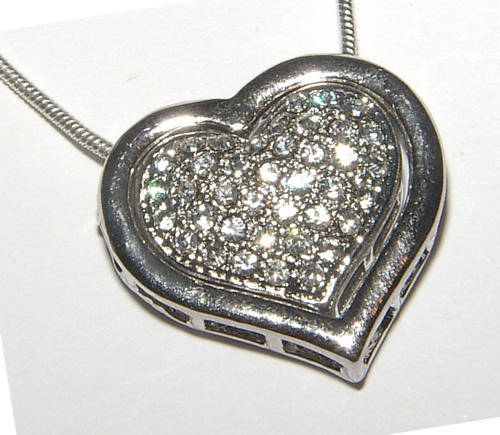 STUNNING RHINESTONE ENCRUSTED HEART PENDANT -- FINE QUALITY