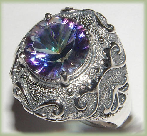 ***NATURAL GEMSTONES!!!***STUNNING NATURAL MYSTIC TOPAZ IN STERLING SILVER RING!!!