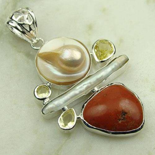 ***A STUNNER!!!*** STUNNING GENUINE MULTI GEMSTONE AND MABE HAND MADE PENDANT!!