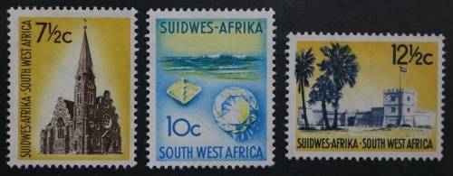 SACC 207 - 209: 1961. 1st Dec. Def. iss. of S.W.A. 7½c, 10c, 12½c. All 3 MNH. Wmk. Coat of Arms.