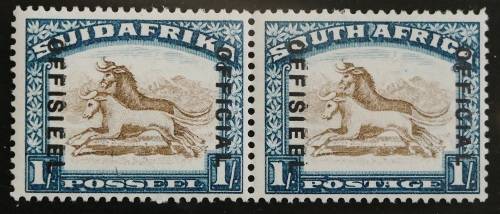 SACC 17:OFF of S.A.1930-47.1s br. and blue pr.(on Roto 49a) Dist betw. overpr.19mm nearly MNH.