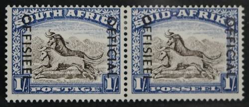 SACC 46a: OFF of S.A. 1950-54. Var. 1s blackish br. + ultram. pr.(Overp. on SACC 119a)MH.