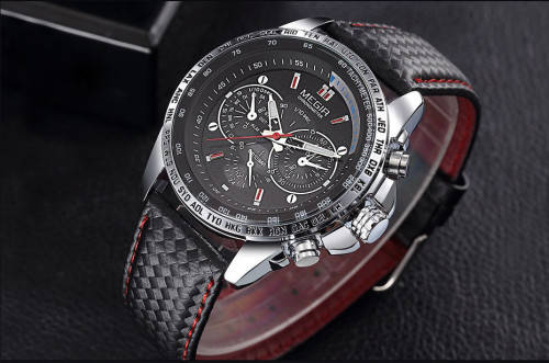 MEGIR 1010 MENS LEATHER WRIST WATCH WITH WATCH BOX