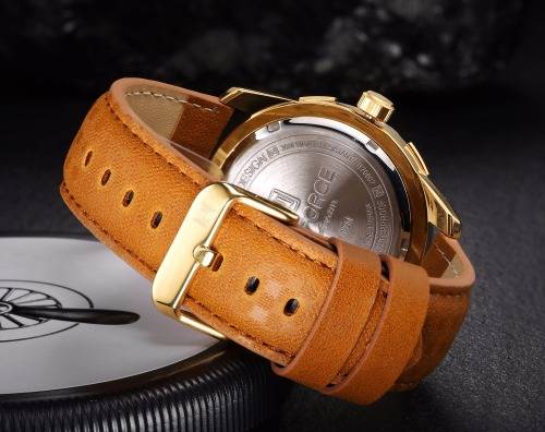 **LOWEST SHIPPING** NAVIFORCE 9117 GENUINE LEATHER WATCH - GOLD
