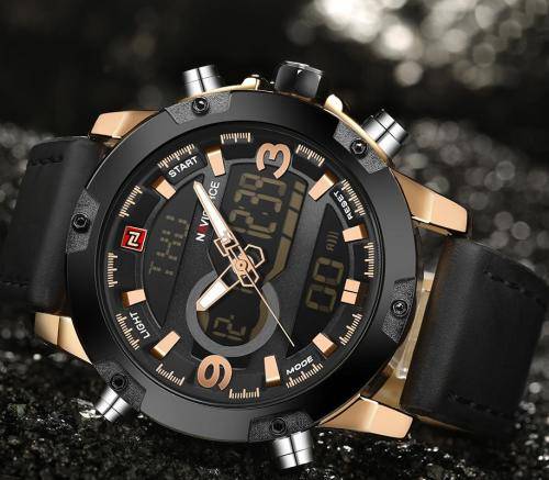 NAVIFORCE CHRONOGRAPH MENS DIGITAL ANALOG GENUINE LEATHER WATCH