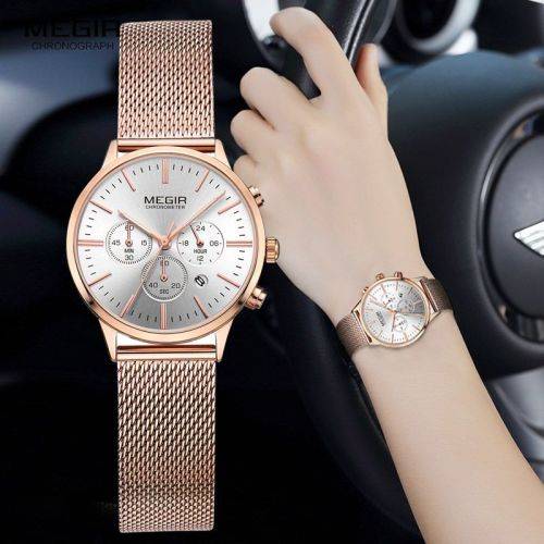Megir 2011L Fully Functional Womens Chronograph Watch - Rose Gold