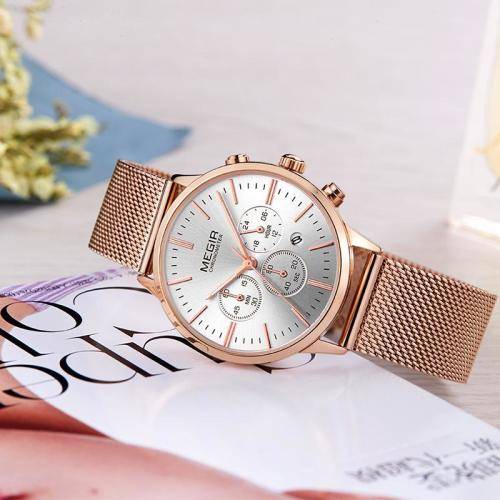 Megir 2011L Fully Functional Womens Chronograph Watch - Rose Gold