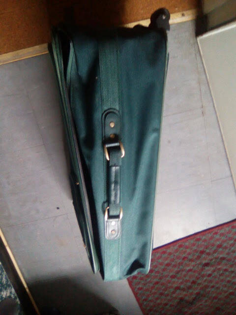 Green Duigui suit case on wheels