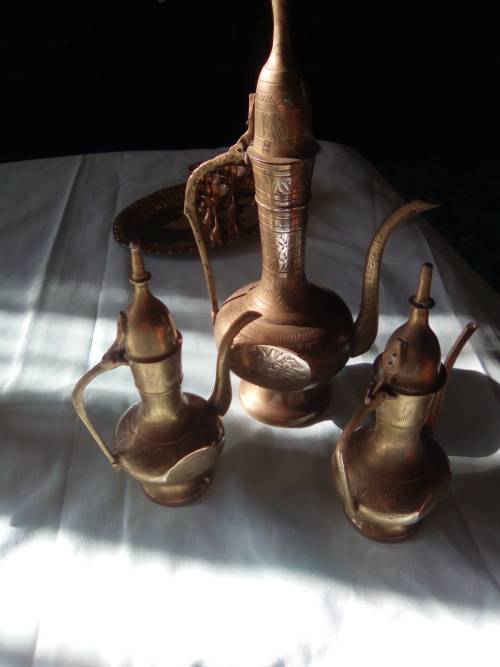 set of 3 copper brasss turkish coffee pots