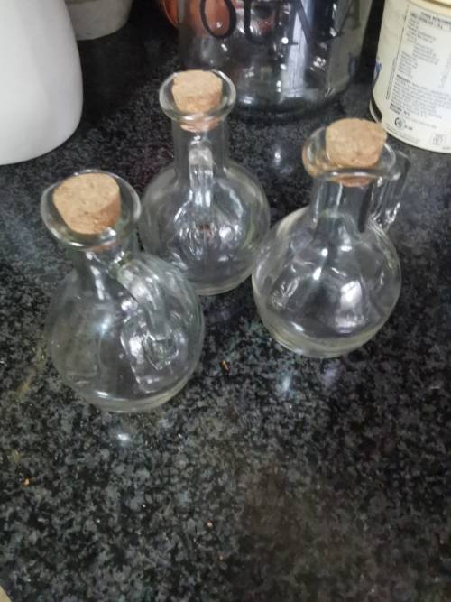 3 VINTAGE GLASS JARS WITH STOPPERS