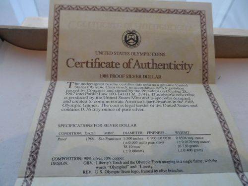 USA Mint 1988 Olympic proof silver dollar