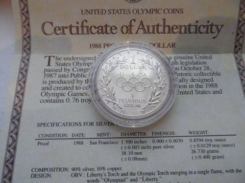 USA Mint 1988 Olympic proof silver dollar