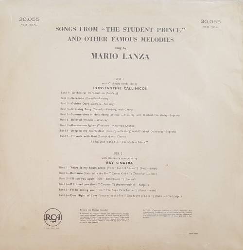 Vinyl Record: Mario Lanza - Songs from `The Student Prince` and other favourites