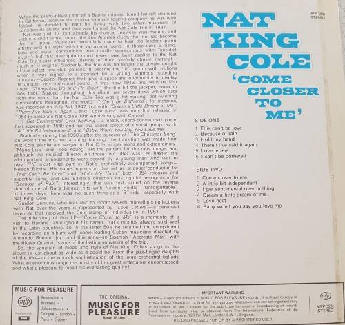 Vinyl Record: Nat King Cole - Come Closer to Me