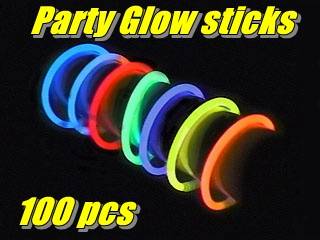 100 ASSORTED COLOUR GLOW STICKS!! GREAT FOR ANY EVENT OR PARTY!