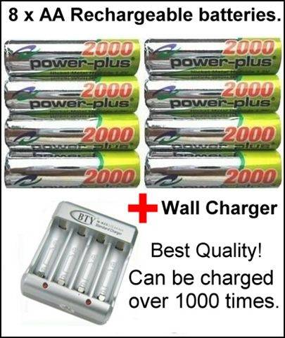 8x AA Rechargeable Batteries & Wall Charger. Top Quality and unbeatable price. GREAT GIFT!