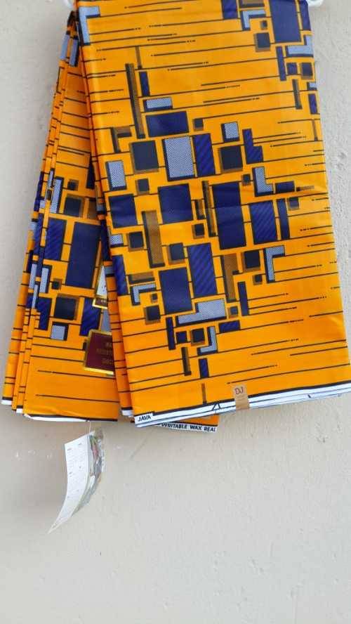 African Print Fabric_Waxed Ankara_Million Blocks Orange & Blue Block Designs_Superior Quality_6Yards