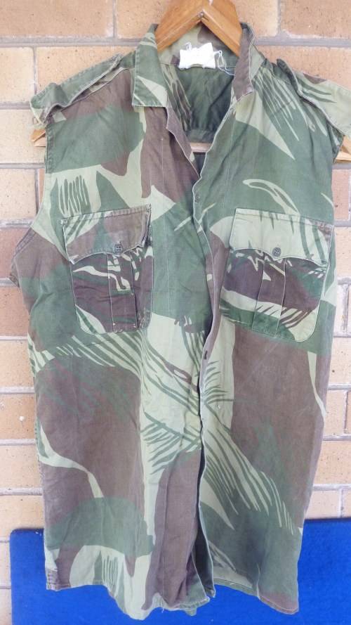4) ORIGINAL RHODESIAN CAMO SHIRT BUT SLEEVES CUT OFF-LARGE SIZE -LOW START!