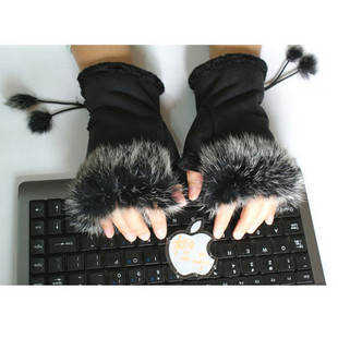 Fingerless Fur gloves - Black