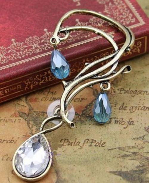 Rattan Vine Leaf Crystal Drip Ear Cuff
