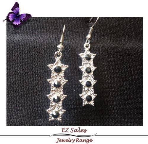 Star Rhinestone Drop Earrings - Black