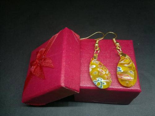 Millefiori glass drop earrings - Orange