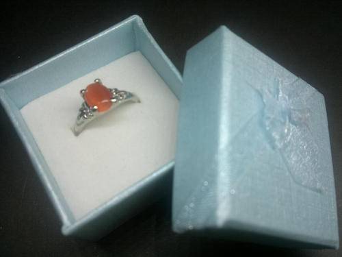Tibetan Silver Cat's Eye Ring - Orange Size 17