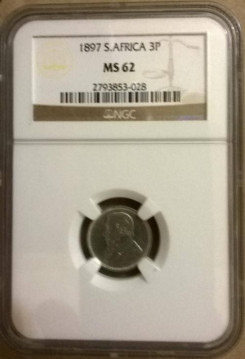 1897 ZAR 3 PENCE NGC GRADED MS62 - 4TH FINEST