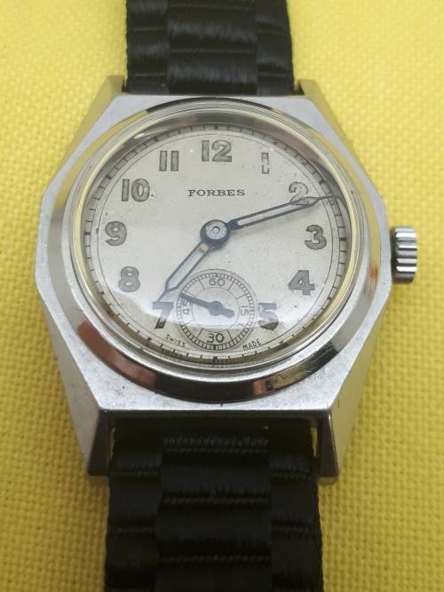Mint condition vintage military style Forbes watch, high quality 15J movement.