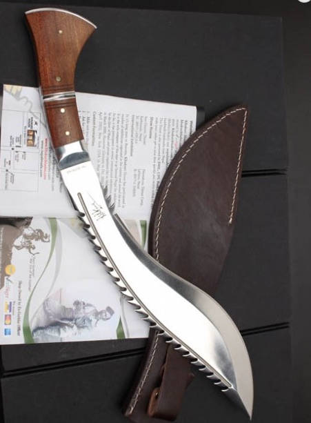 THE DESTROYER KHUKURI WITH WOODEN INLAY HANDLE & LEATHER SHEATH!