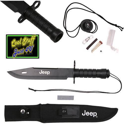 JEEP SURVIVAL KNIFE - SHEATH; SHARPENING STONE; SURVIVAL KIT; PARACORD & ORIENTATION COMPASS!!!