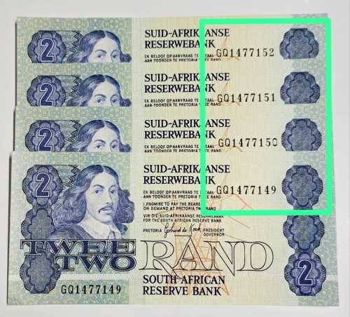 GPC DE KOCK R2 IN SEQUENCE  **GQ 1477149-152 UNC NOTES   4NOTES   NUMBERS? ??
