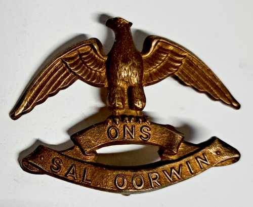 SOUTH AFRICA 1945 INFANTRY COLLAR **(  ONS SAL OORWIN. )** BADGE