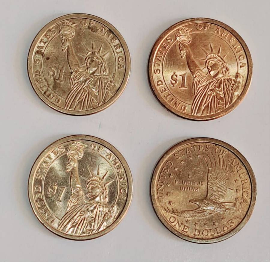 4 USA 1$ DOLLAR COINS  , **( 1 BID WINS ALL 4 COINS ) **