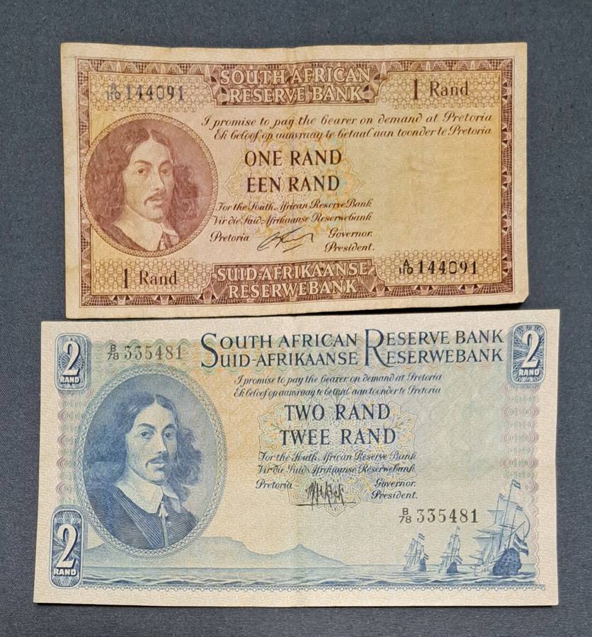 UNION OF SOUTH AFRICA OLD 1 RAND & 2 RAND NOTES.