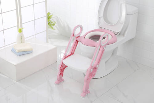 Children Folding Potty Chair Trainer With Safety Adjustable Ladder - Pink