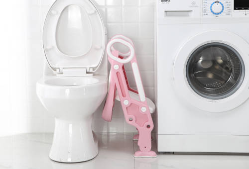 Children Folding Potty Chair Trainer With Safety Adjustable Ladder - Pink